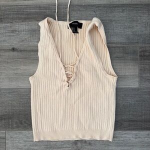 Forever 21 Cream Ribbed Lace-Up Tank
